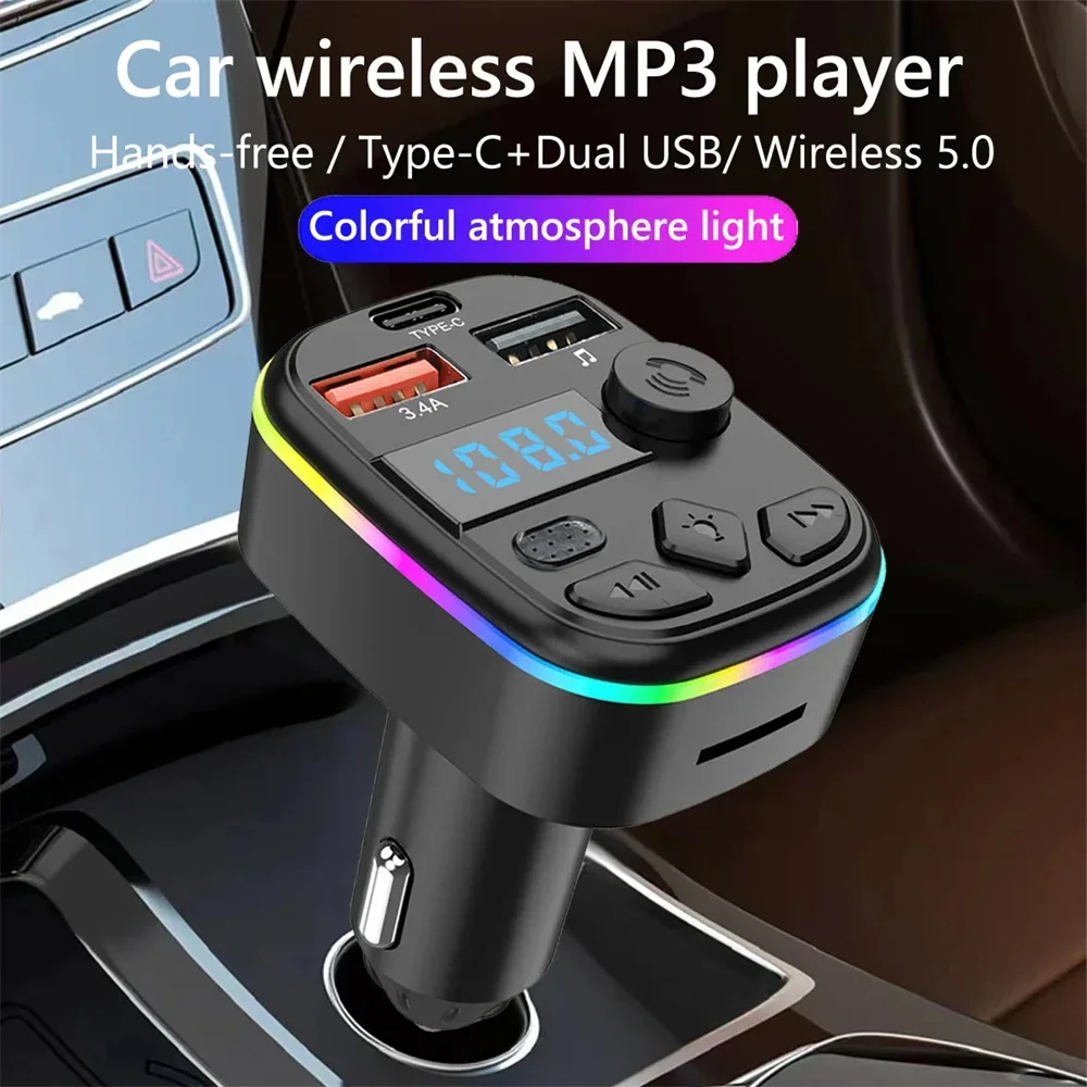 Car Phone Charger Support TF Card U Disk Hands-Free MP3 Player Radio Car FM Transmitter MP3 Player Bluetooth-Compatible Adapter