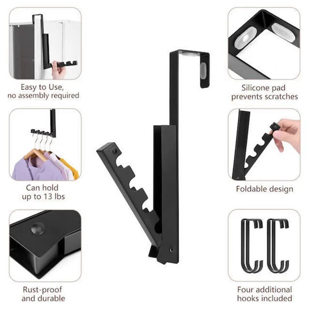 Folding Door Hanger Bedroom Door Hook Space-saving Retractable Clothes Rack Laundry Drying Hanger for Bedroom Wardrobe Indoor