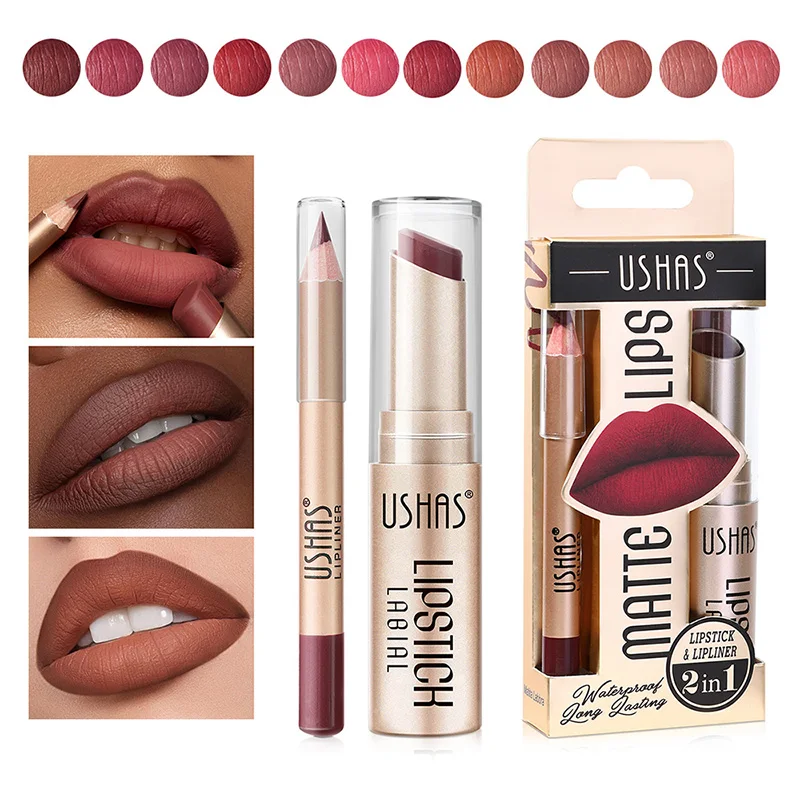 12 Colors Matte Nude Lipstick lip Liner Set Waterproof High Pigmented Lips Makeup