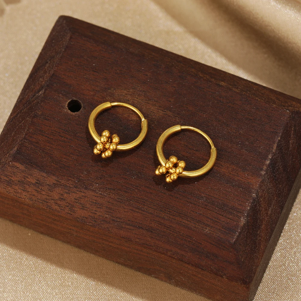 Trending Products 2026 Small Round Circle Stacked Hoop Earrings Double Gold Plated Ball Ear Buckles Stainless Steel Goth Jewelry