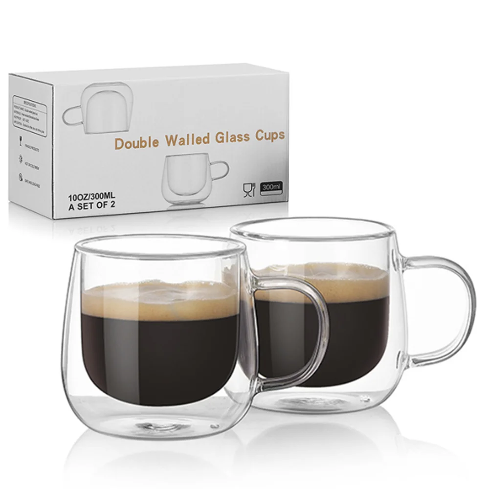 Double Wall Glass Coffee Tea Cups Heat Resistant Double Wall Coffee Mugs  Transparent Lemon Mug Water