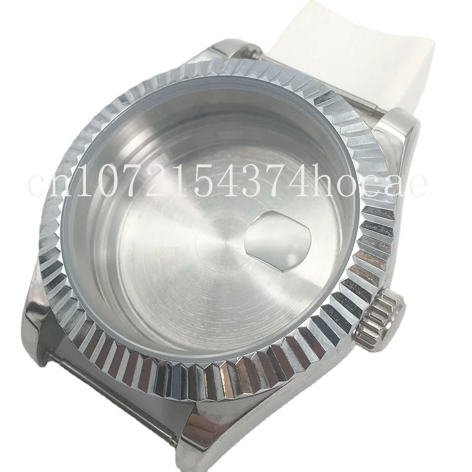 

40mm men's watch accessory mineral glass date window silver case compatible with pearl 2813 movement