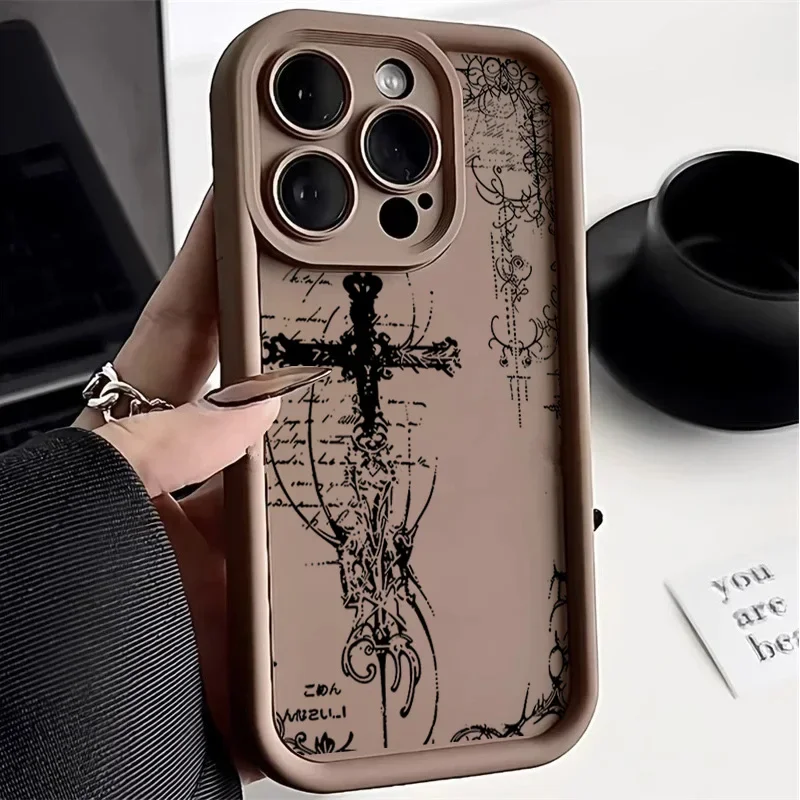 Luxury Dark Gothic Cross Mark Phone Case - Elegant Protective Casing