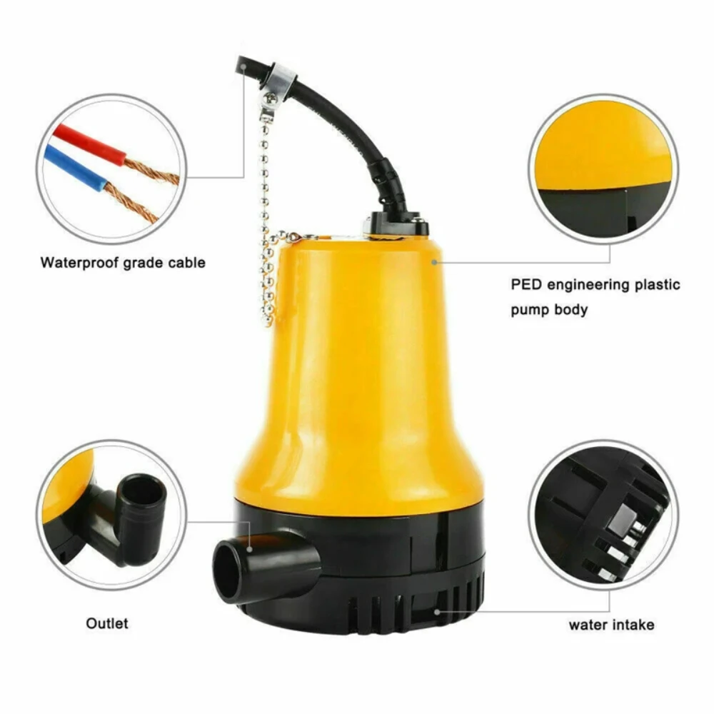 DC 12V/24V Marine Water Bilge Pump 4500L/H 5m