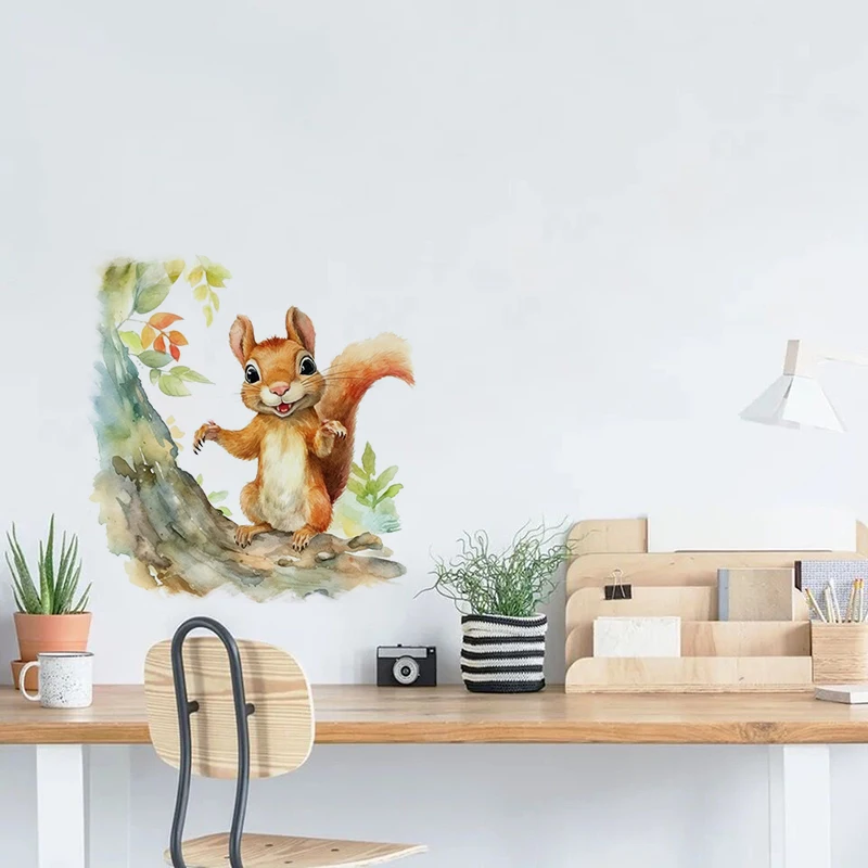 T776#Cute Squirrel Wall Sticker Kids Room Background Home Decoration Mural Living Room Wallpaper Funny Decal