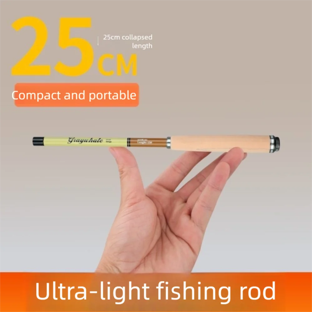 26CM Length Ultra Short Fishing Rod Carbon Fiber Hard Design Carbon Fiber Fishing Rod Ultra-Light 0.8-2.4m Range