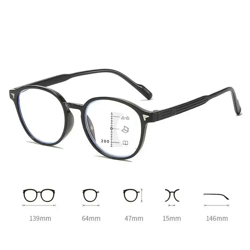 New Retro Progressive Multifocal Round Reading Glasses Far and Near Dual-purpose Presbyopia Glasses Anti Blue Light Eyewear 6