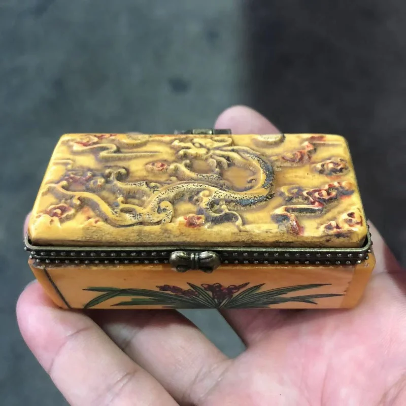 Antique Miscellaneous Antique Old Crafts Ox Bone Inlaid Brass Painted Jewelry Box
