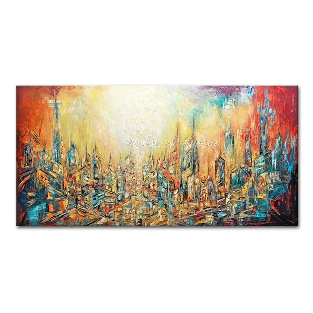 

Mintura,Large Size Handmade Artwork Handpainted Oil Paintings on Canvas,The City Abstract Views Modern Hotel Decoration Wall Art