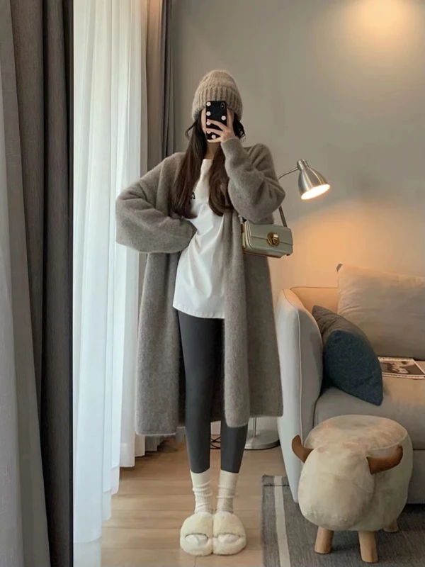 Autumn Pregnant Woman Knitted Coats Plus Size X-long Maternity Outerwear Fashion Pregnancy Sweater Batwing Sleeve Lady Cardigans