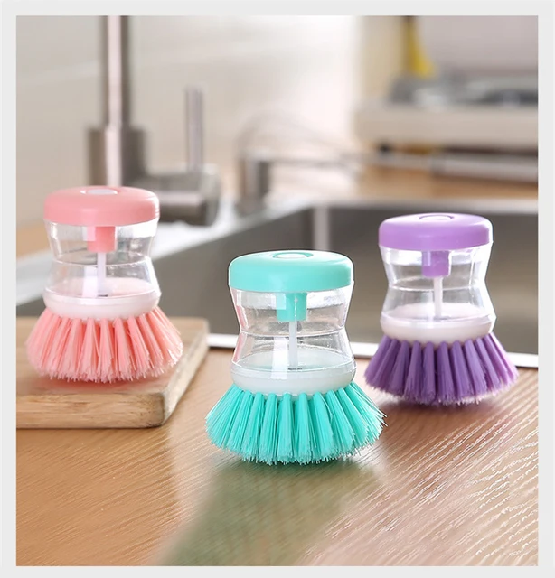 Dishwashing brush, dishwasher long handle wash pot brush sink brush sponge  brush pot artifact automatic plus detergent 2 in 1 kitchen cleaning brush  long handle brush (Grey handle set) 