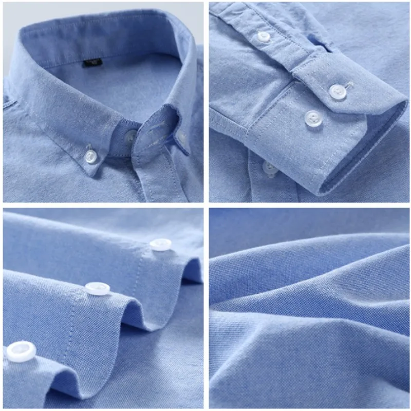 Men Cotton Oxford Long Sleeve Shirt Plaid Stripe Casual Classic Breathable Men's Pocket Button Workwear Shirt