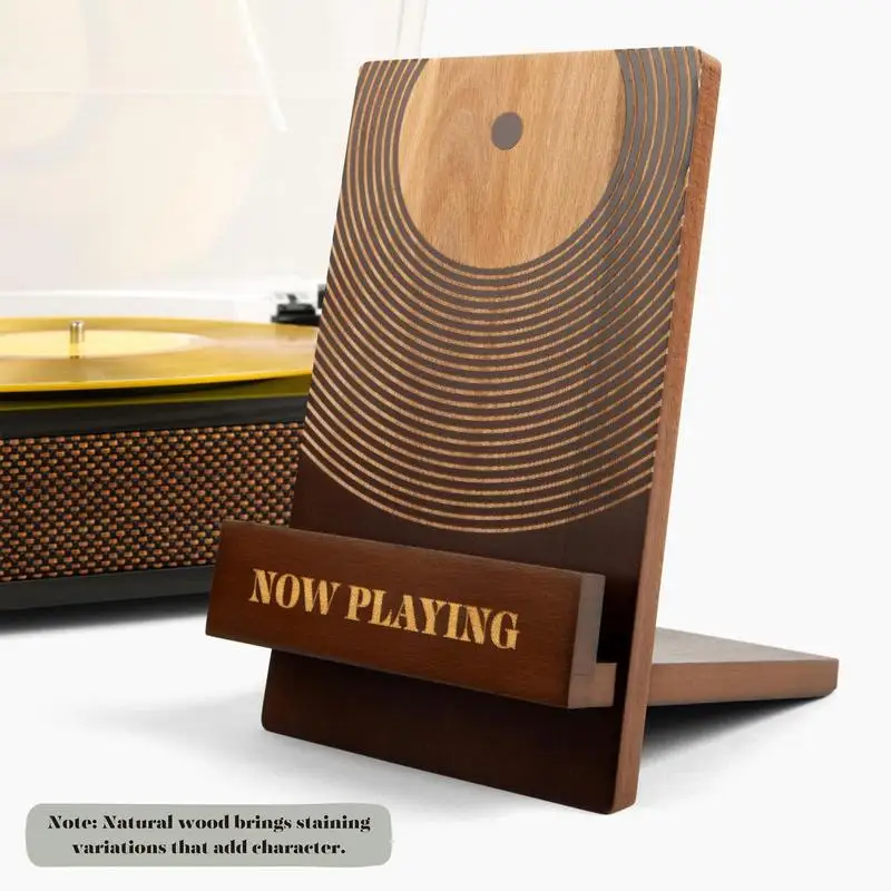 Supporto In Legno Per Dischi Vinile - Porta Album Retrò, Now Playing Stand 13.3x18x22.2cm - Foto 4