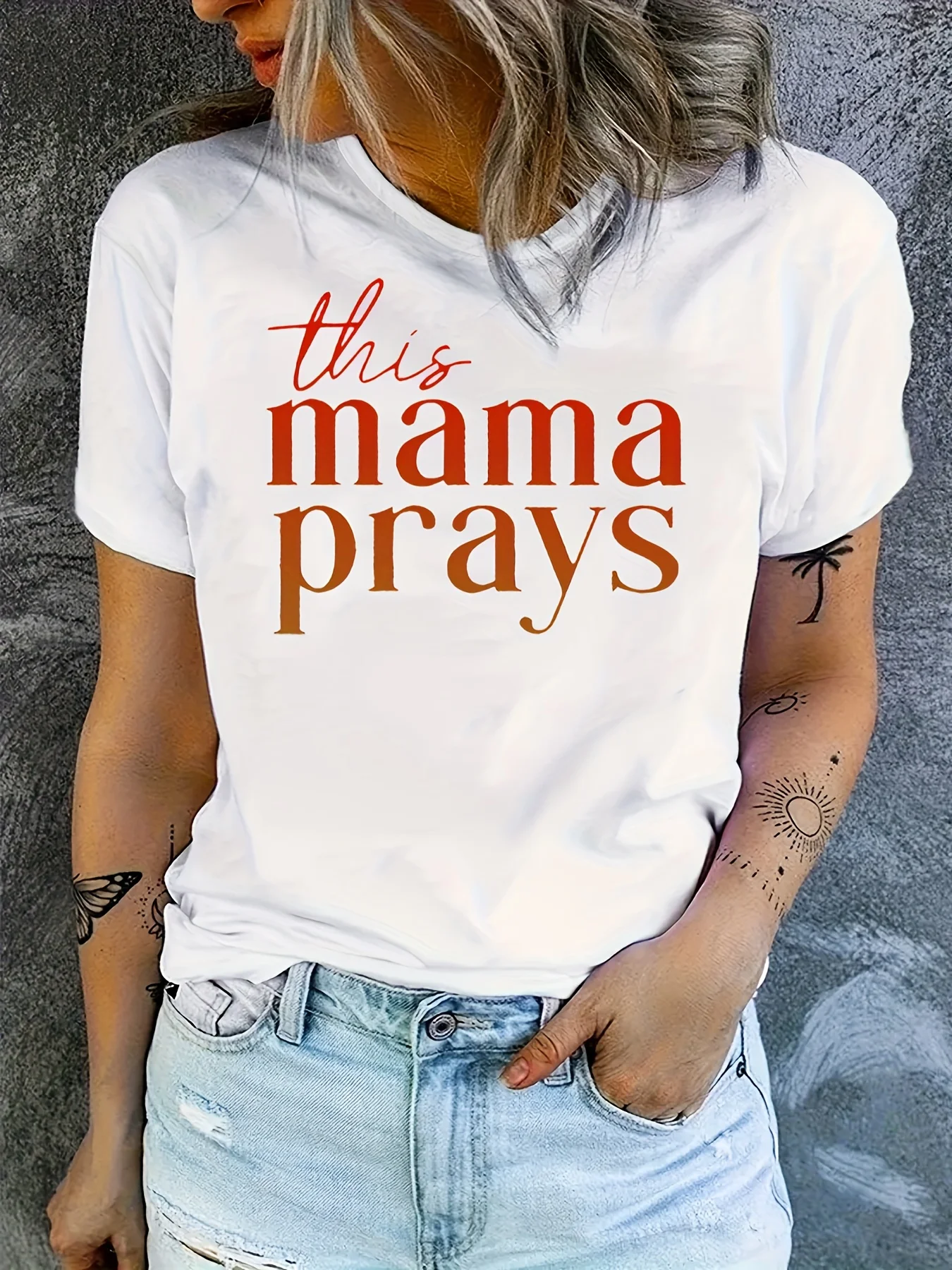 

Mama Print T-shirt, Casual Short Sleeve Crew Neck Top For Spring & Summer, Women's Clothing