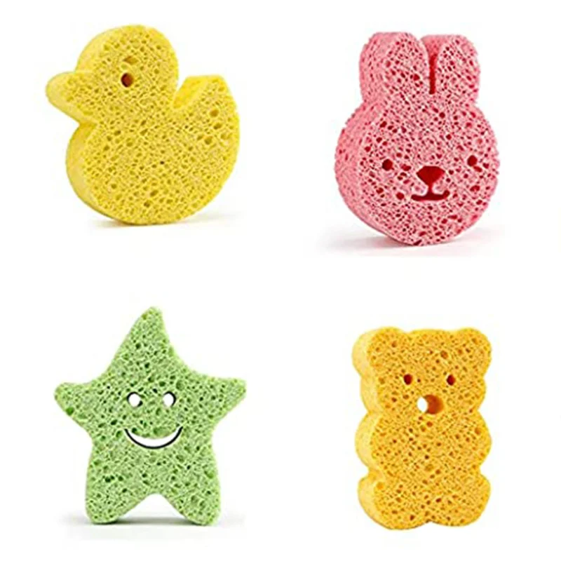 Shower Sponge Ball Baby Cute Animal Sponge Toys for Bathing Natural Kids Infants Toddler Bath Shower Shapes Baby Bath Toys Tub Sponge