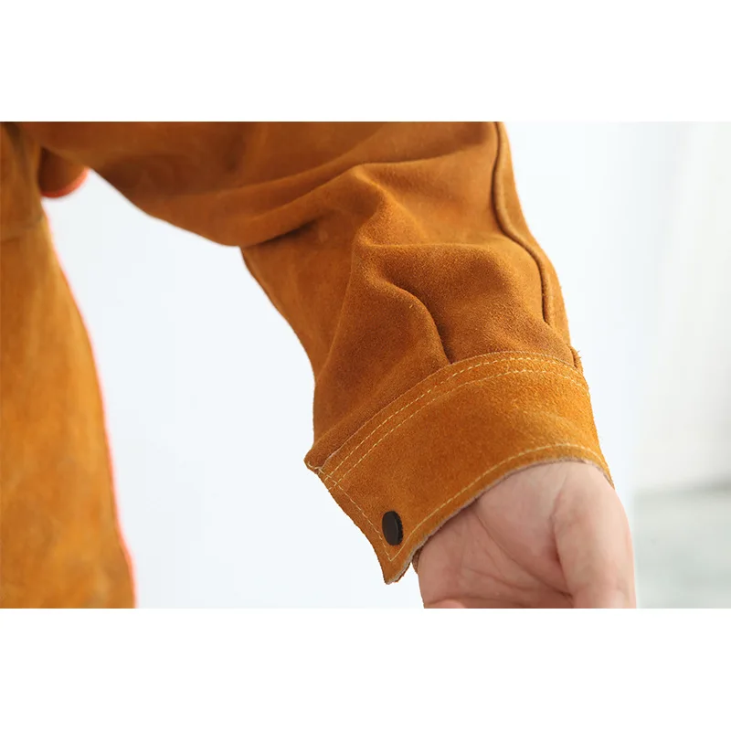 Welding Protective Gear cowhide leather welding clothes 105CM long heavy duty apron suit flame & wear resistant coat with sleeves for men