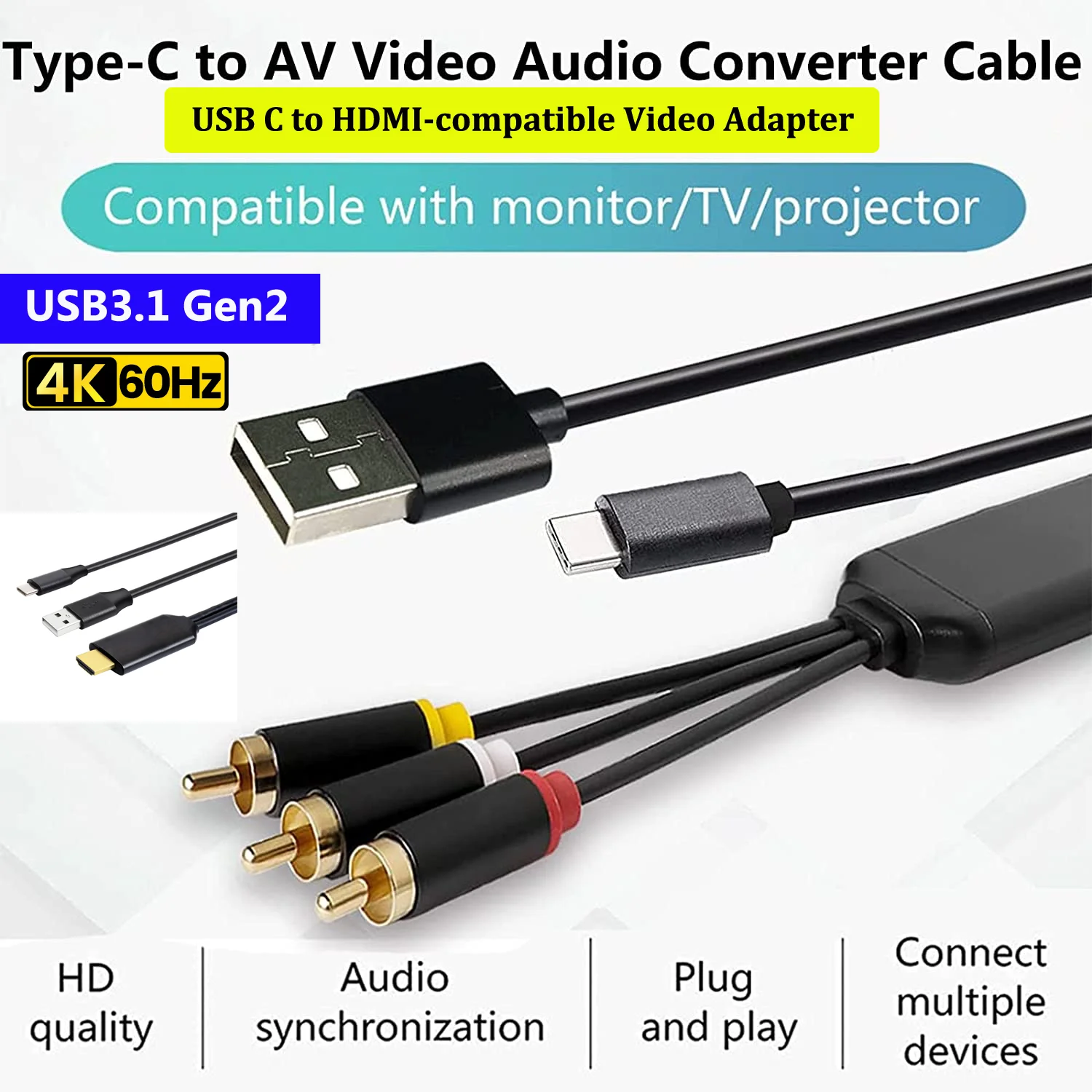 Phone Tv Converter Cable Hdmi 3 1 Audio Iphone Video Adapter Male Female  Usb - Audio & Video Cables - Aliexpress