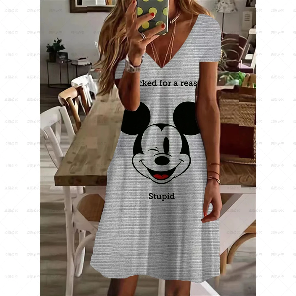 thumbnail image 1 of Nuevo diseño original de verano, vestido mini sexy y lindo de Mickey, escote en V, microelástico, a la moda, cómodo y moderno, vestido mini de calle, 1 of 5