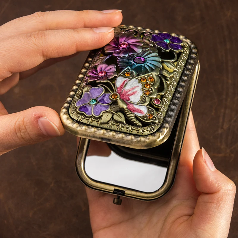 

Guofeng Portable Make-up Mirror Foldable Portable Dressing Mirror Handheld Double Mirror Clamshell Small Mirror