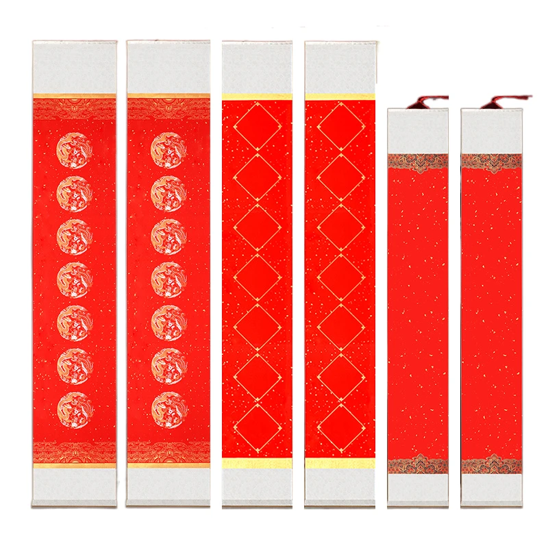 Chinese New Year Xuan Paper Scroll Chinese Spring Festival Couplets Red Batik Half-Ripe Rice Paper Calligraphy Brush Works Paper red xuan paper rice paper decoupage scroll papel arroz for spring festival couplets calligraphy semi raw rice paper