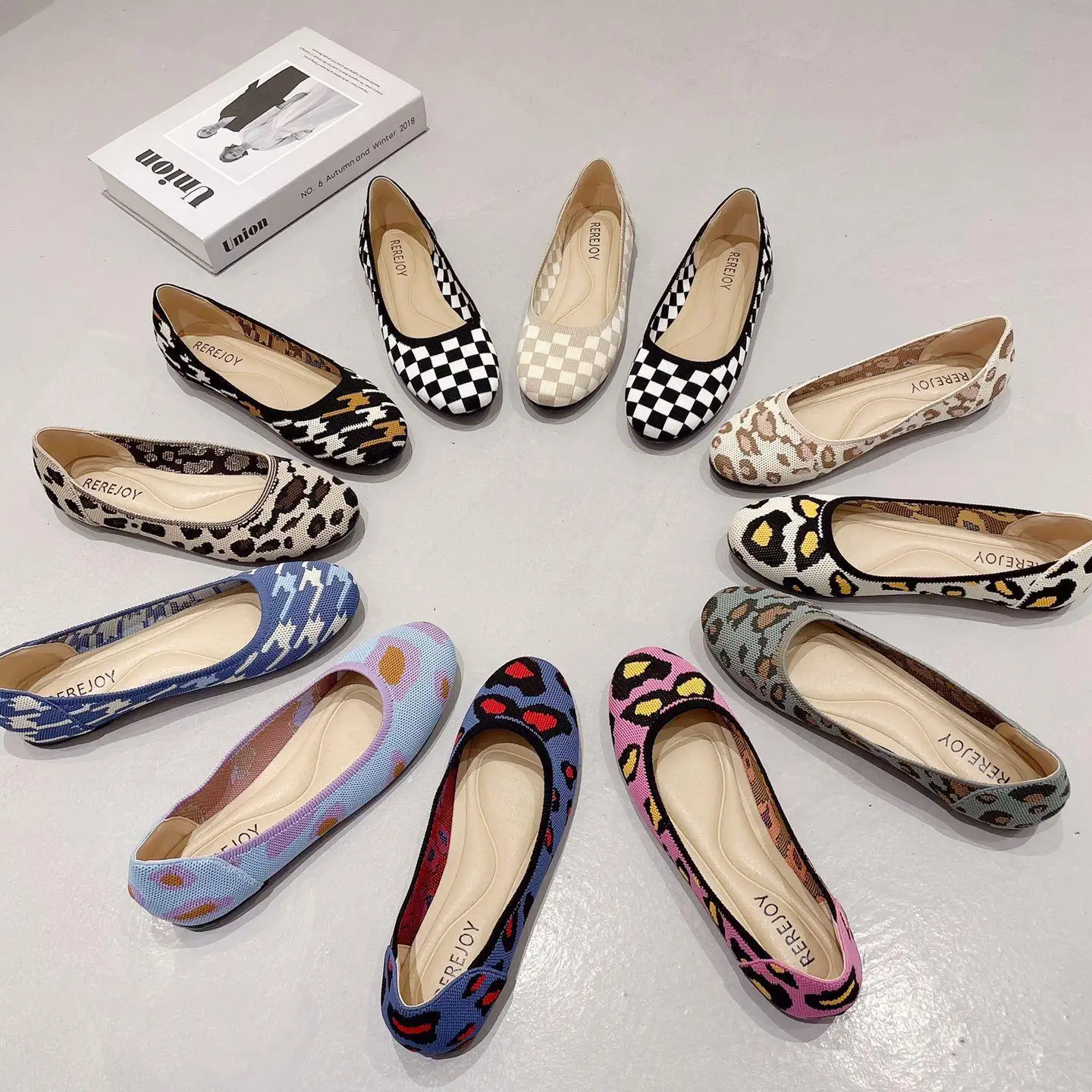 11 Colors Stretch Fabric Shoes Woman Knitted Loafers Breathable Checkered Flats Ladies Ballerinas Mocasines Femme Polyester Shoe 3