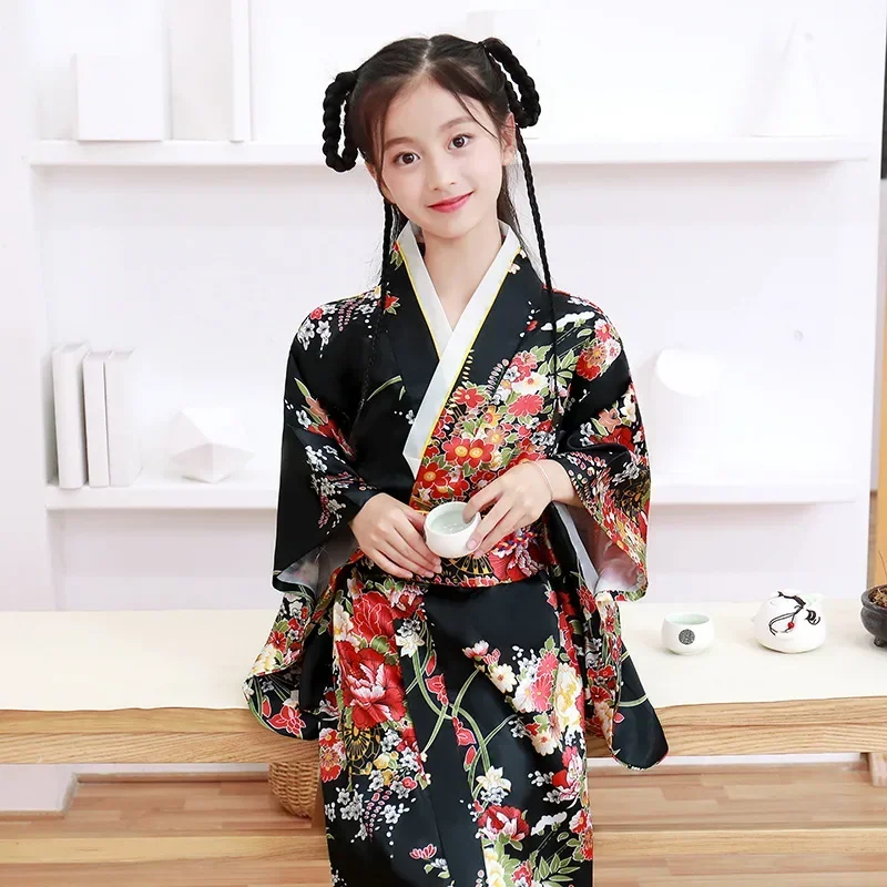 Children's Kimono Japanese Style Kids Dress Maxi Bathrobe Performance Girls Clothes Long Baby Outfit Vestido Show Girls Dresses 4