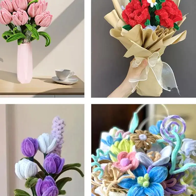 Chenille Pipe Cleaners 100pcs Chenille Stems Toys DIY Strips Twist Bar Anvil Wire Craft Pipe Creative Hobby Children Plush Stick