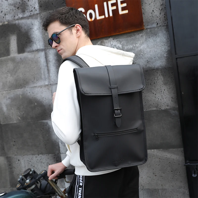 TINYAT New Men's Leather Backpack laptop Backpack for 14 15 inch Waterproof Travel Backpack for School Hiking Finshing Backpack 2