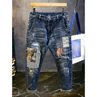 Rétro épissé ​ ​ Jean homme marque tendance déchiré ours Patch ample classique homme pantalon strass Denims larmes Streetwear pour homme 2