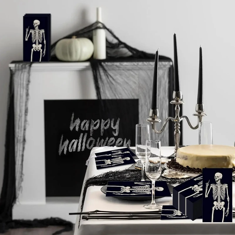 20 stücke Halloween Schädel Knochen Papier Servietten Hause Tisch Dekor Einweg Handtuch Taschentücher Für Halloween Kinder Geburtstag Party Supplies – Detail 6