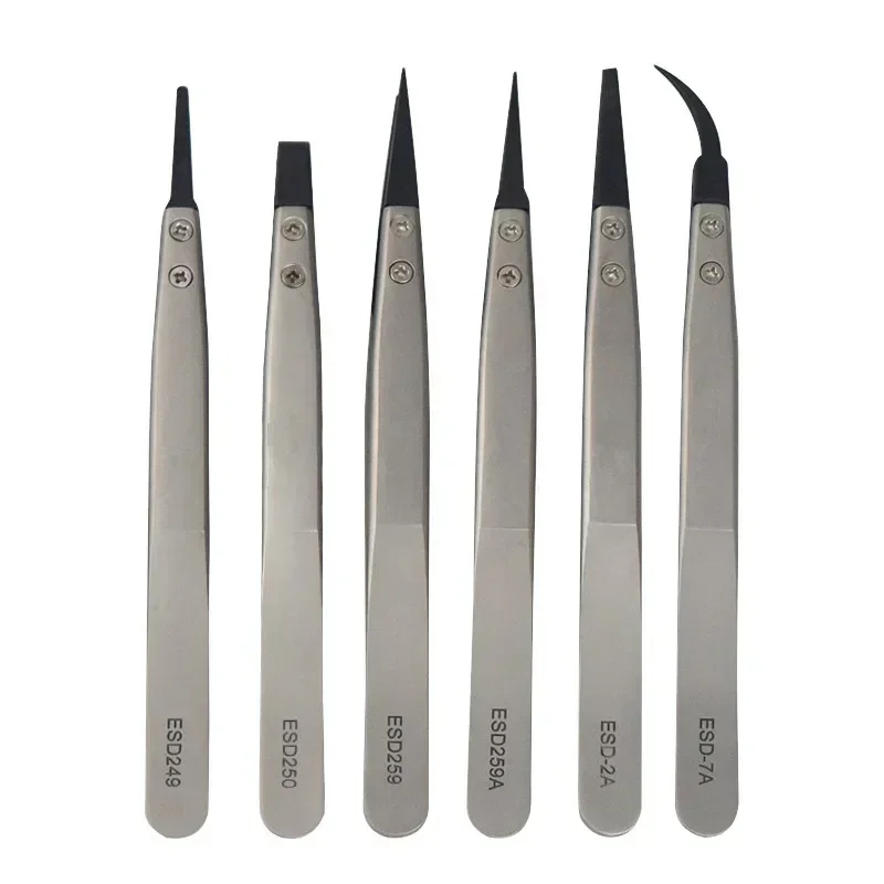 Watch Hands Installation Work Tweezers Straight Elbow Handle Stainless Antistatic Plastic Tweezers ESD-259 ESD-259A ESD-7A 5PC