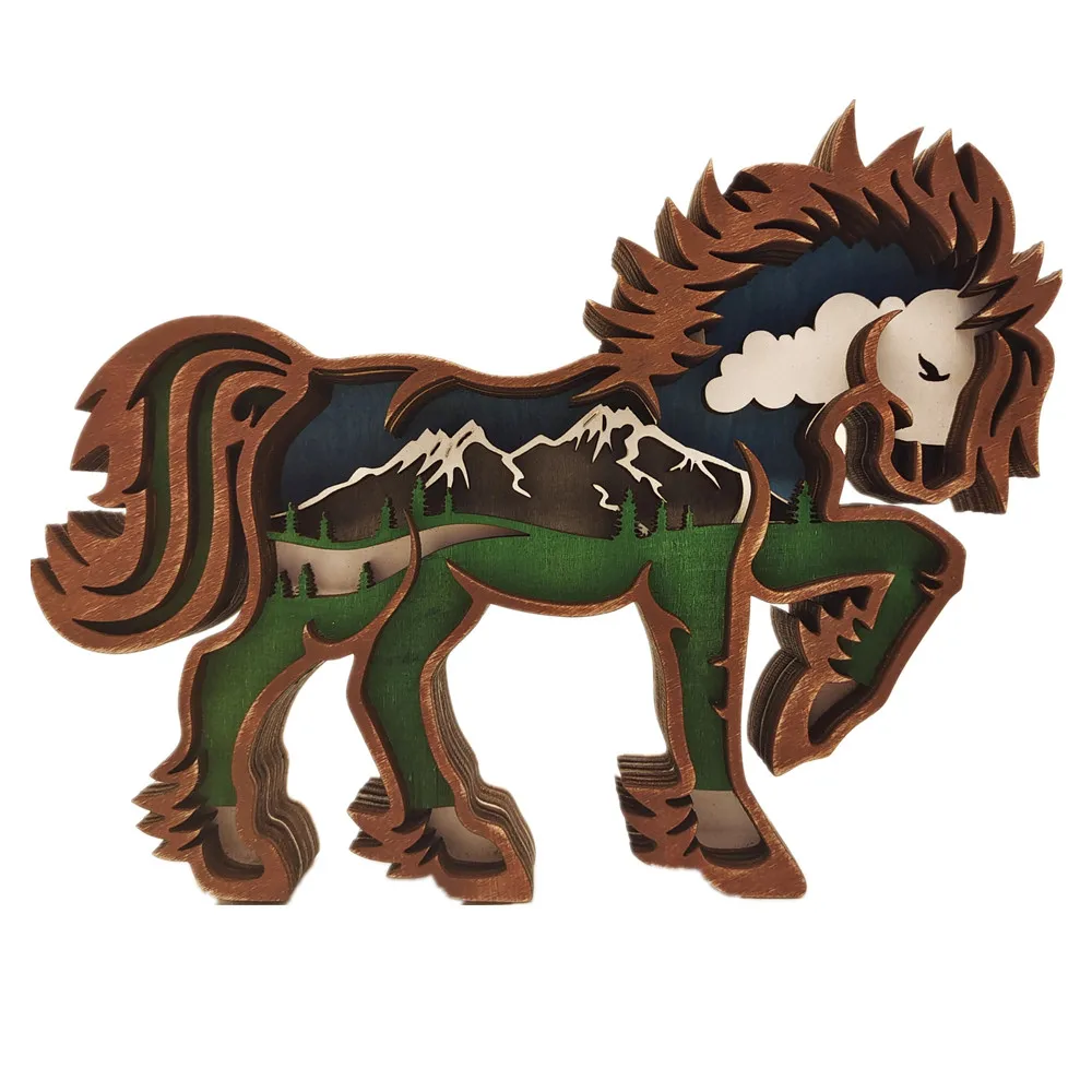 Wolf Totem Wooden Hollow Christmas Decoration - LED Lit Home & Desktop Carving Craft