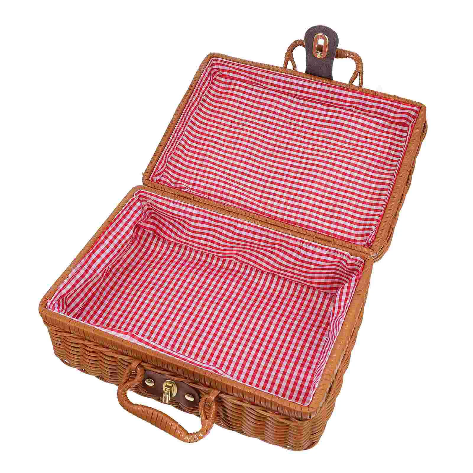 

Ipetboom Woven Baskets Rattan Suitcase Imitation Rattan Suitcase Storage Basket Interlining Wicker Storage Box Picnic Vintage