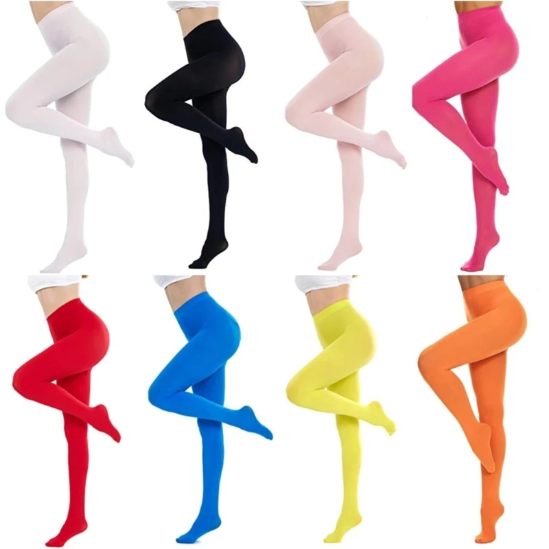 

Solid Colored Semi Opaque Footed Tights High Waist Pantyhose Control Top Tights