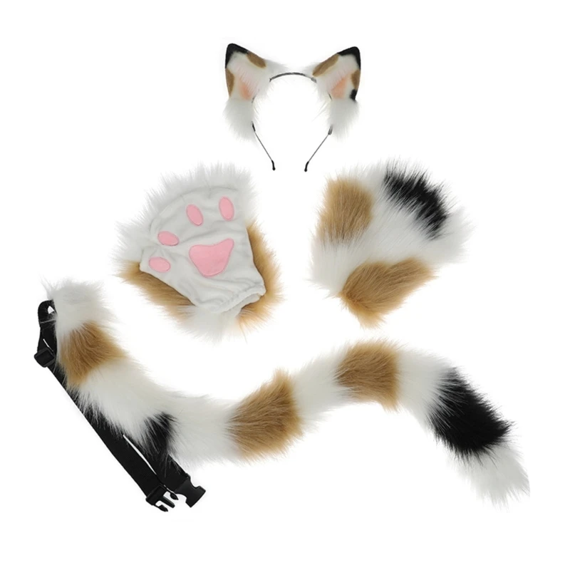 

Wolf Tail Clip Ears and Gloves Set Halloween Cosplay Party Costume Accessory