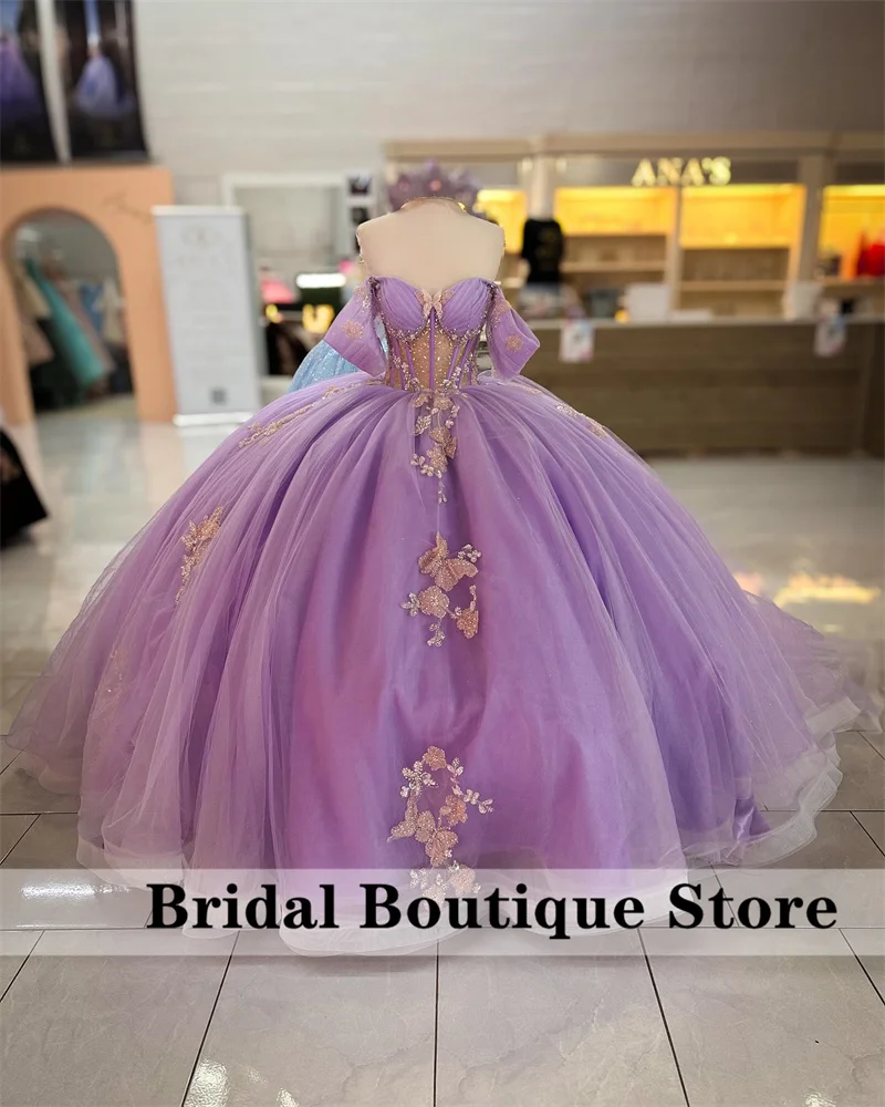 Quinceanera Dresses Sweet 16 Dresses Ball Gown Flower Butterfly Appliques Crystals Beading Sequins Customized