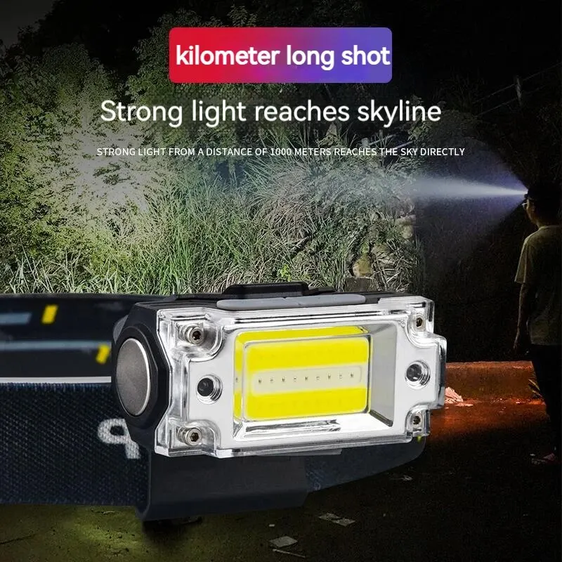 Mini lampe frontale double COB avec clip pour casquette et capteur de mouvement pour pêche discrète