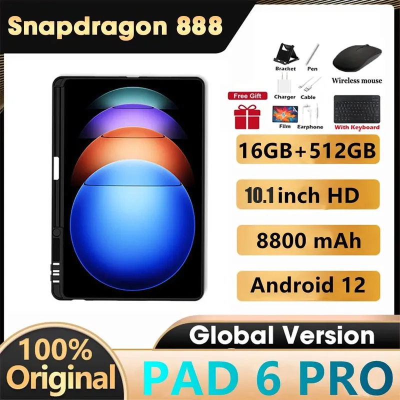 

Планшет с 10,1-дюймовым дисплеем, процессором Snapdragon 10,1, ОЗУ 16 ГБ, ПЗУ 1 ТБ, 888 мАч, 2-мя слотами для SIM-карт