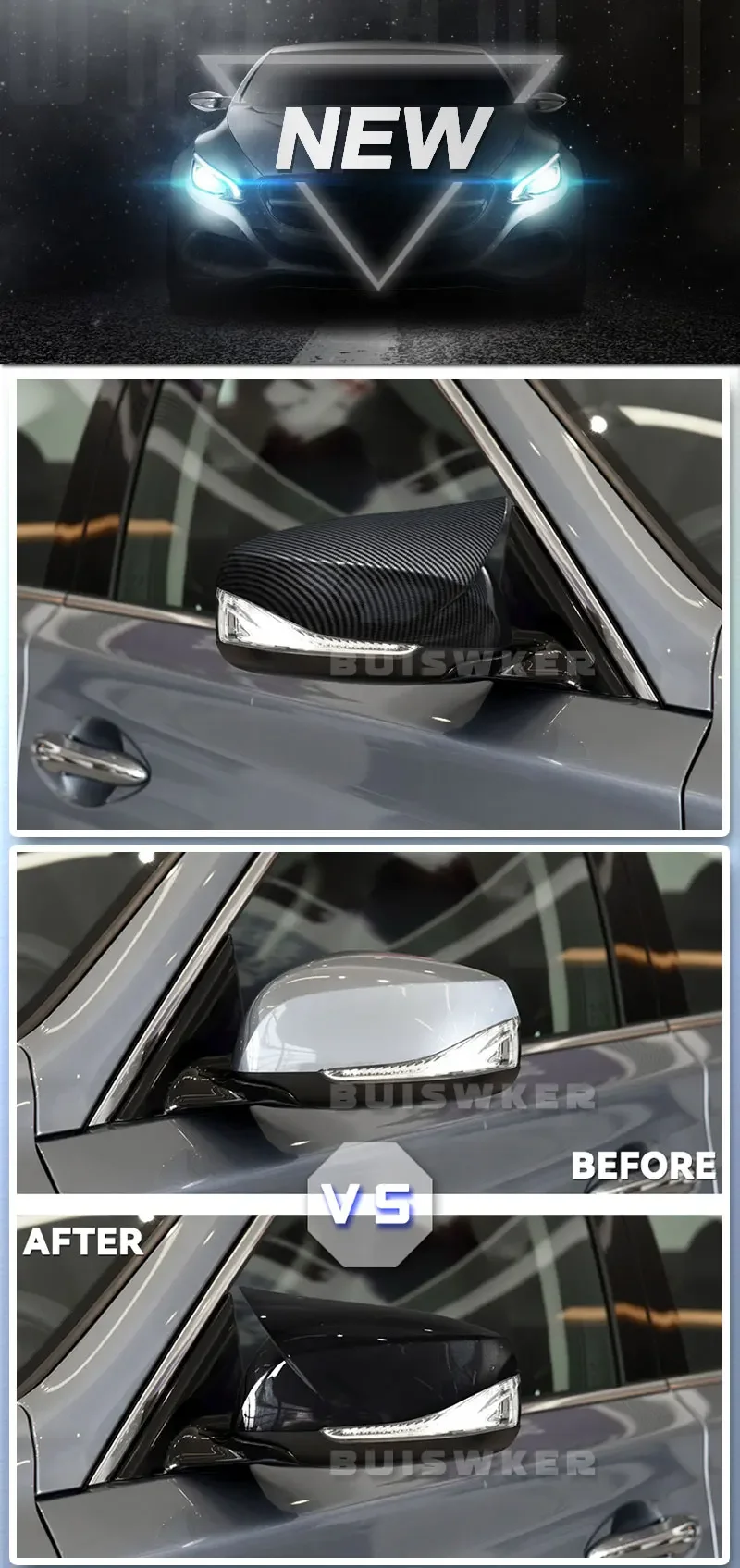 Rückspiegelabdeckung Seitenspiegelkappen im Horn-Stil Passend für Infiniti QX30 Q50S Q50 Q60 Q70 2014 - 2021 – Detail 1