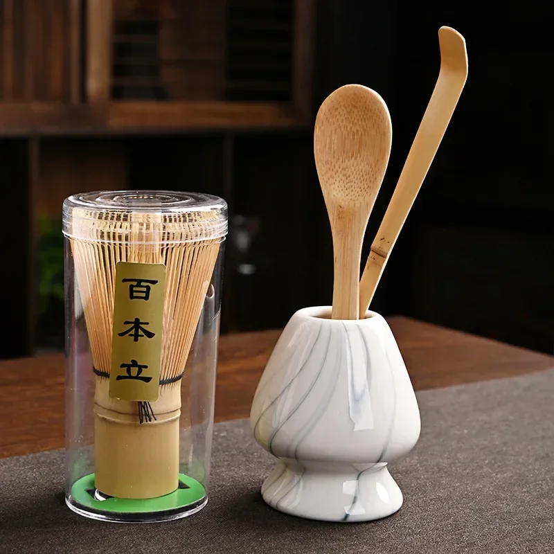 Matcha Tea Set Matcha Tea Tools Tea Ceremony Tools Tea Set Matcha Whisk 4 IN 1 Bamboo Matcha Powder Whisk Teaspoon Ceramic Bowl Tranditional Tea Matcha Whisk (Chasen)Sets Home Tea-making Accessories