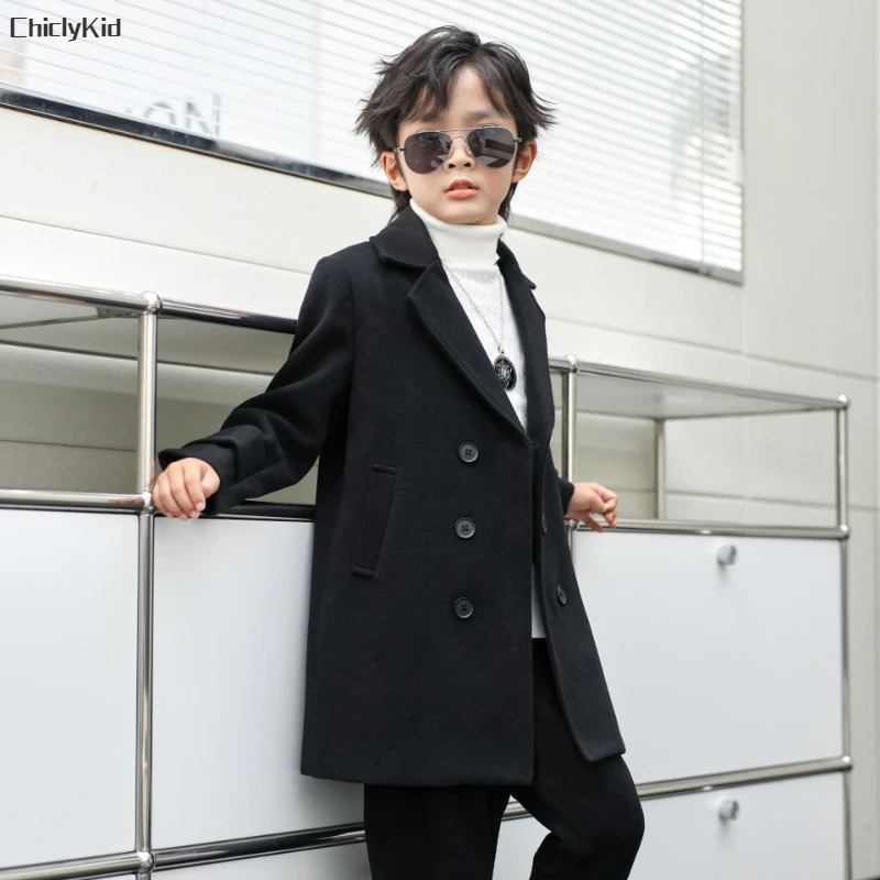 Boys Winter & Fall Chesterfield Single Breasted Warm Coat Kids Solid Velvet Thick Woolen Jacket Child Outerwear Toddler Overcoat boys school hooded jacket