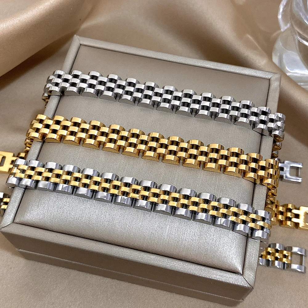 Beaded Men's Bracelet Greatera Five-layer 10mm Two Tone Stainless Steel Band Series Watch Chain Bangle Jewelry For Women