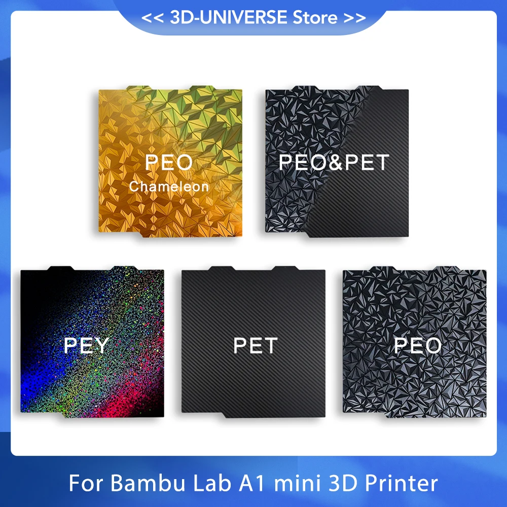 

For Bambu Lab A1 Mini Textured PEI PEO Sheet Build Plate Double sided Carbon Spring Steel Sheet 180x180 For Bambulab 3D Printer