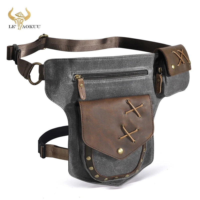 

2022 Waterproof Canvas+Genuine Leather Design Small Belt Messenger Bag Fanny Waist Pack For Men Male Drop Leg Bag Pouch 211-8