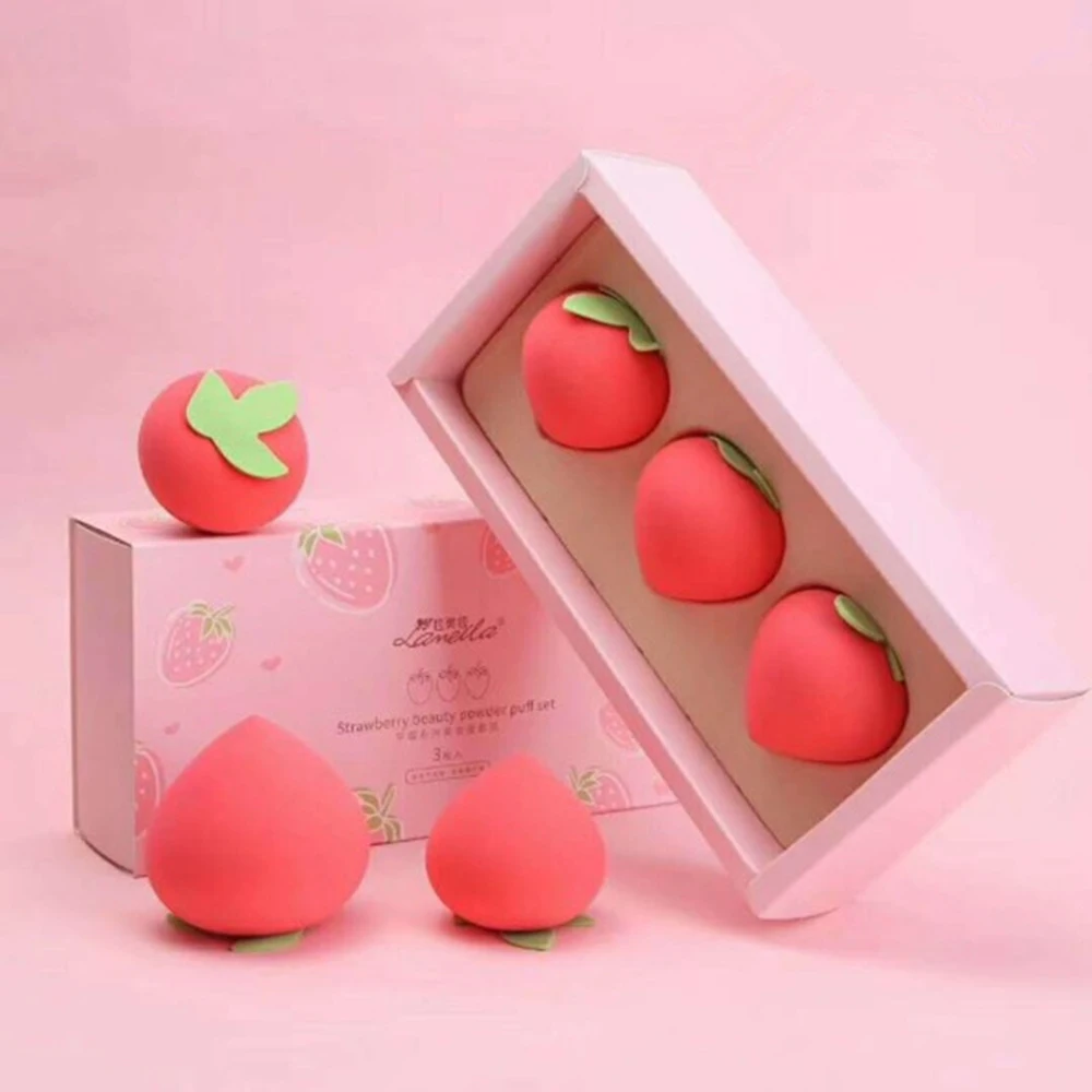 3pcs/set Fruit Shape Makeup Sponge Soft Cute Peach Strawberry Cosmetic Puff For Foundation Concealer Cream Dry/ Wet Dual Use 4