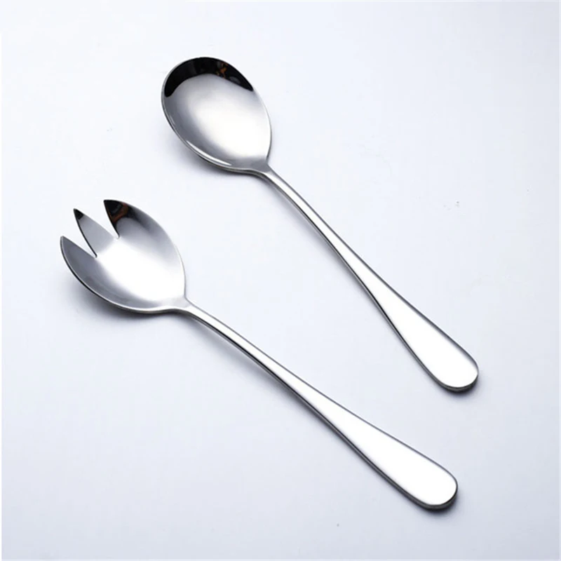 2pcs/set Stainless Steel Salad Spoon Fork Salad Servers, European Style