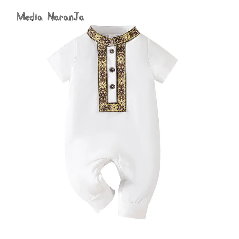 Baby boy arabic style clothes 3 colors black green white printed short sleeved rompers holiday Ramadan jumpsuits photo props 5