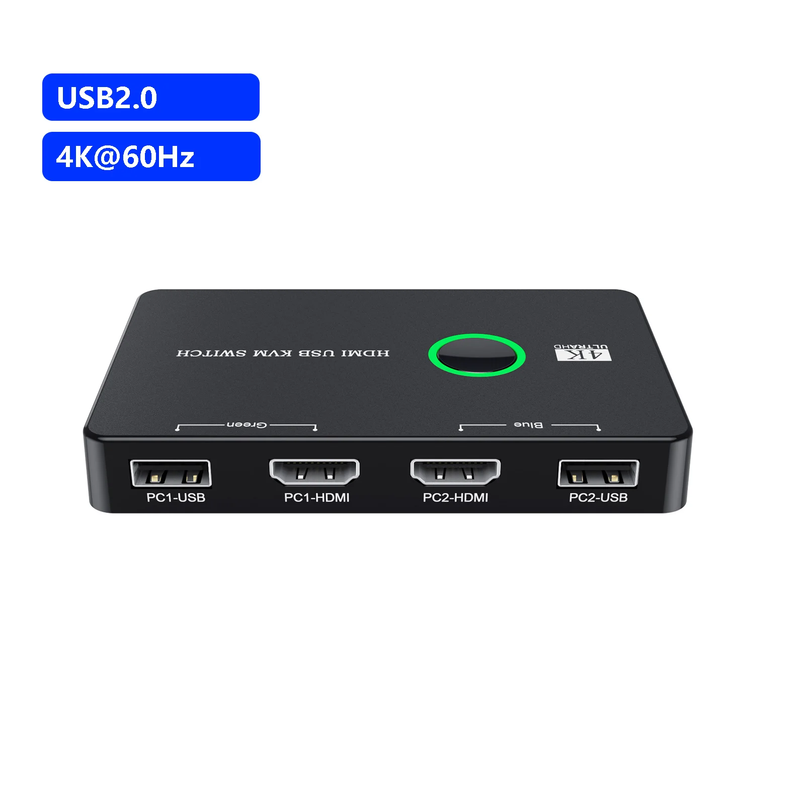 KVM Switch HDMI 2 Port Box,ABLEWE USB and HDMI Switch for 2 Computers Share  Keyboard Mouse Printer and one HD Monitor,Support UHD 4K@60Hz,with 2 USB