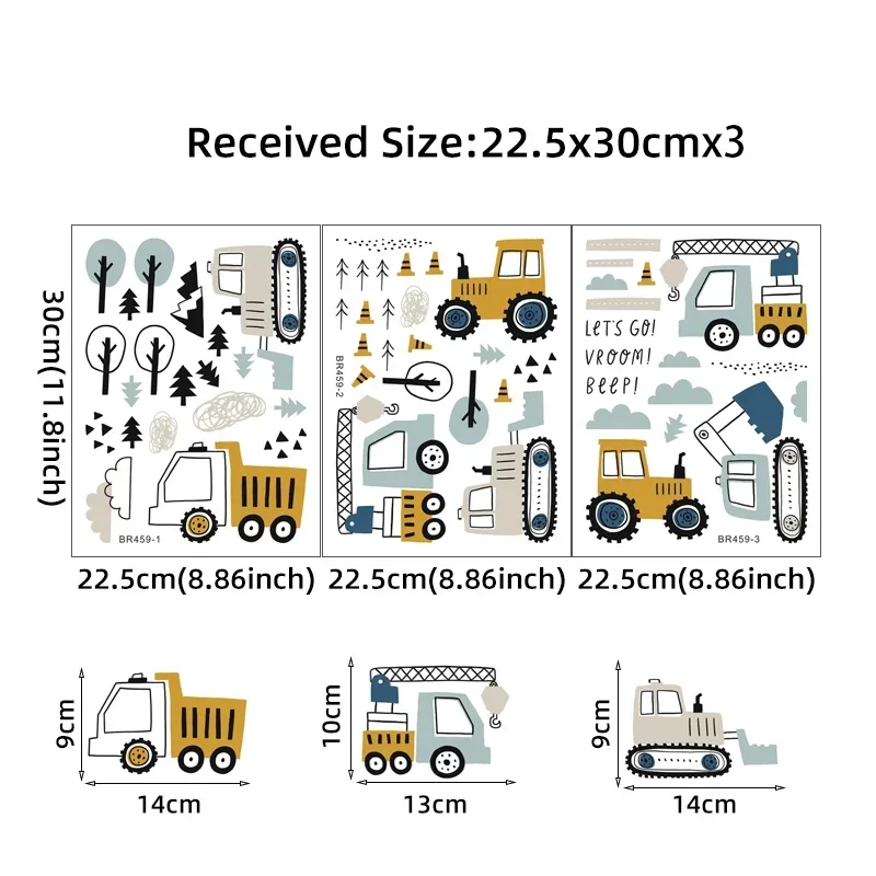 Wall Stickers Hand Drawn Cute Cars Cargo Truck Elements for Kids Room Baby Teen Room Playroom Kindergarten Nursery