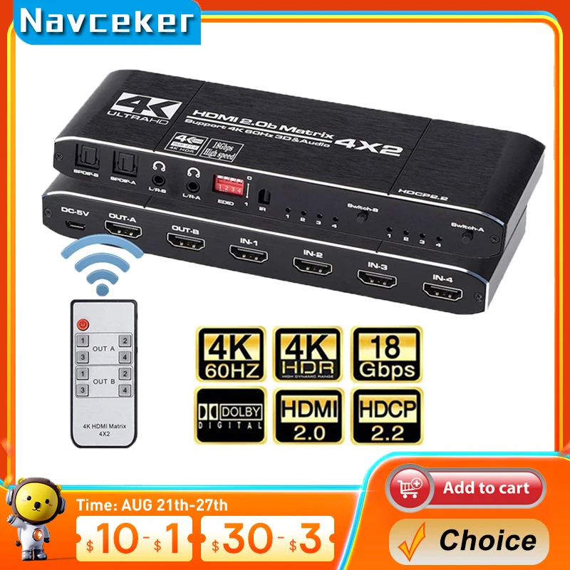 Commutateur HDMI 3 En 2 Sorties – Matrice 4K @ 60 Hz – HDCP 2.2, HDR, 3D – Avec Télécommande - 11